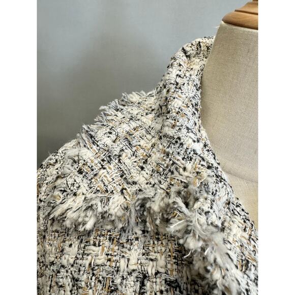 H&M Parisian Tweed Boucle Bomber Jacket Size XS Oversize white black tan - Picture 5 of 14